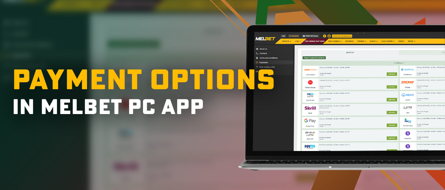 Payment options in melbet pc app